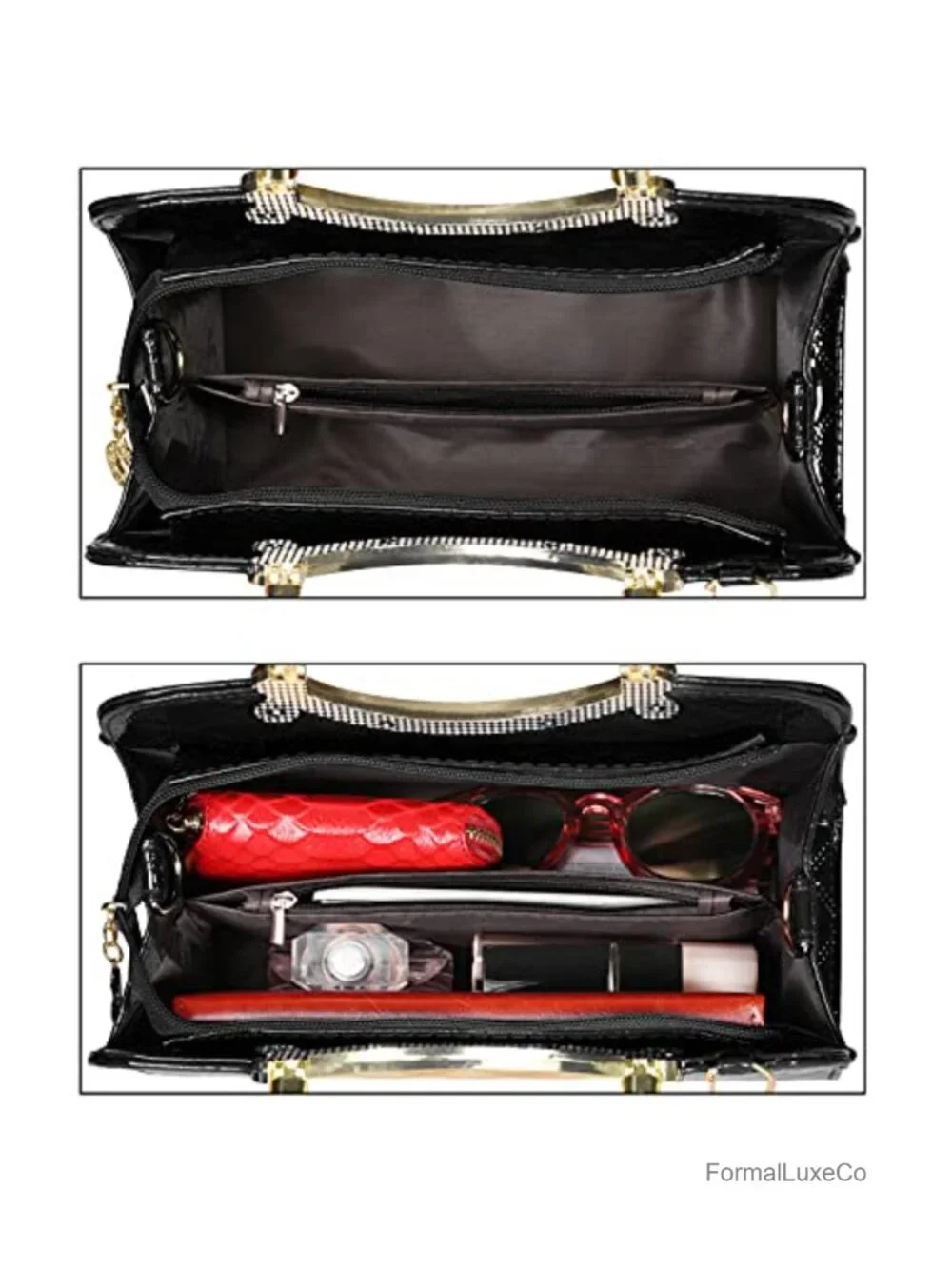 TIBES Shiny Patent Leather Satchel Handbag Crossbody Bag